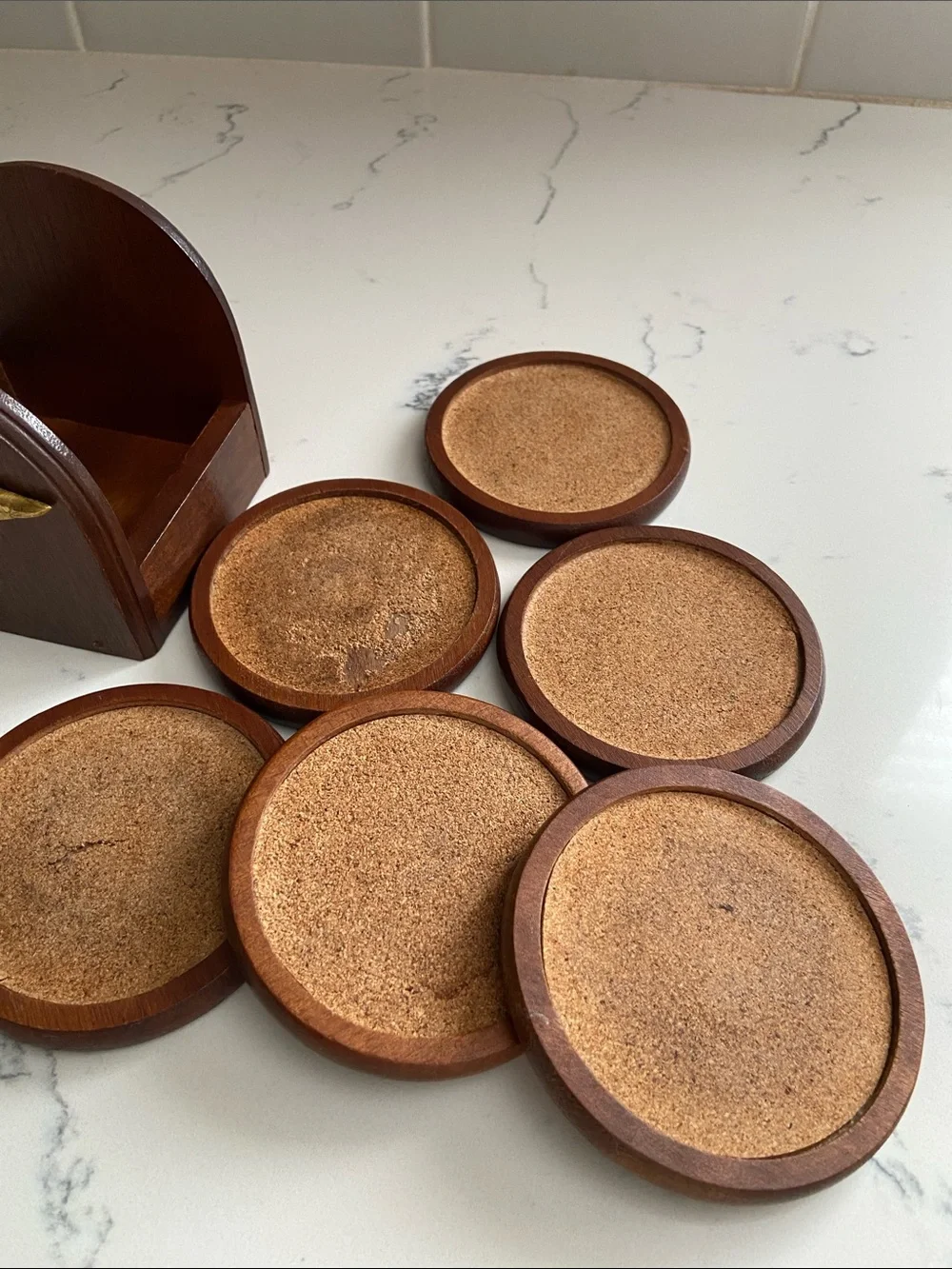 Vintage Wood Coaster Set Flying Duck Holder Cork Set of 6
